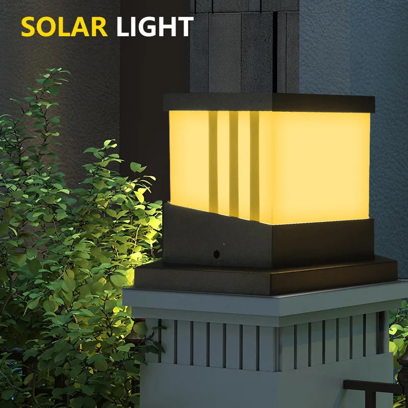 LED Solar Column Headlight Solar Pillar Lamp Outdoor Waterproof Landscape Light for Villa Courtyard  Garden Decor 3 Colors