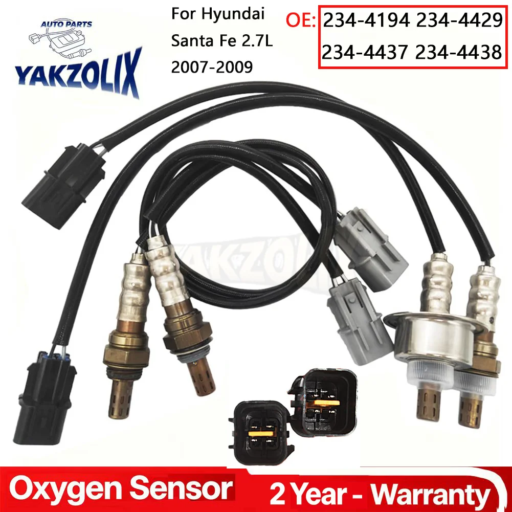 4Pcs 234-4194 234-4429 234-4437 234-4438 O2 Oxygen Sensor for 2007 2008 2009 Hyundai Santa Fe 2.7L 4 Wires Upstream Downstream