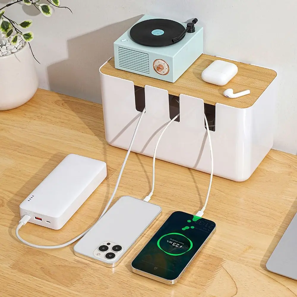 

Hidden Cable Storage Box Dustproof Plastic Power Strip Case Seven-hole White Charger Socket Organizer Desktop Cable Finishing