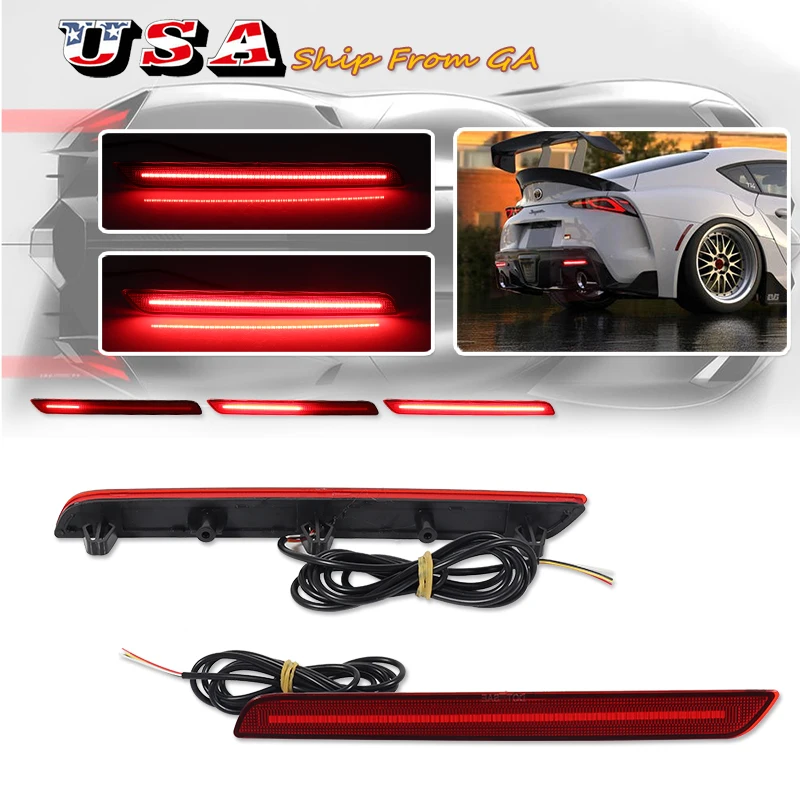 

For Toyota GR Supra 2020-2024 Red LED Car Rear Bumper Reflector Fog Lights Brake Tail Lights Dynamic Blinker Turn Signal Lights