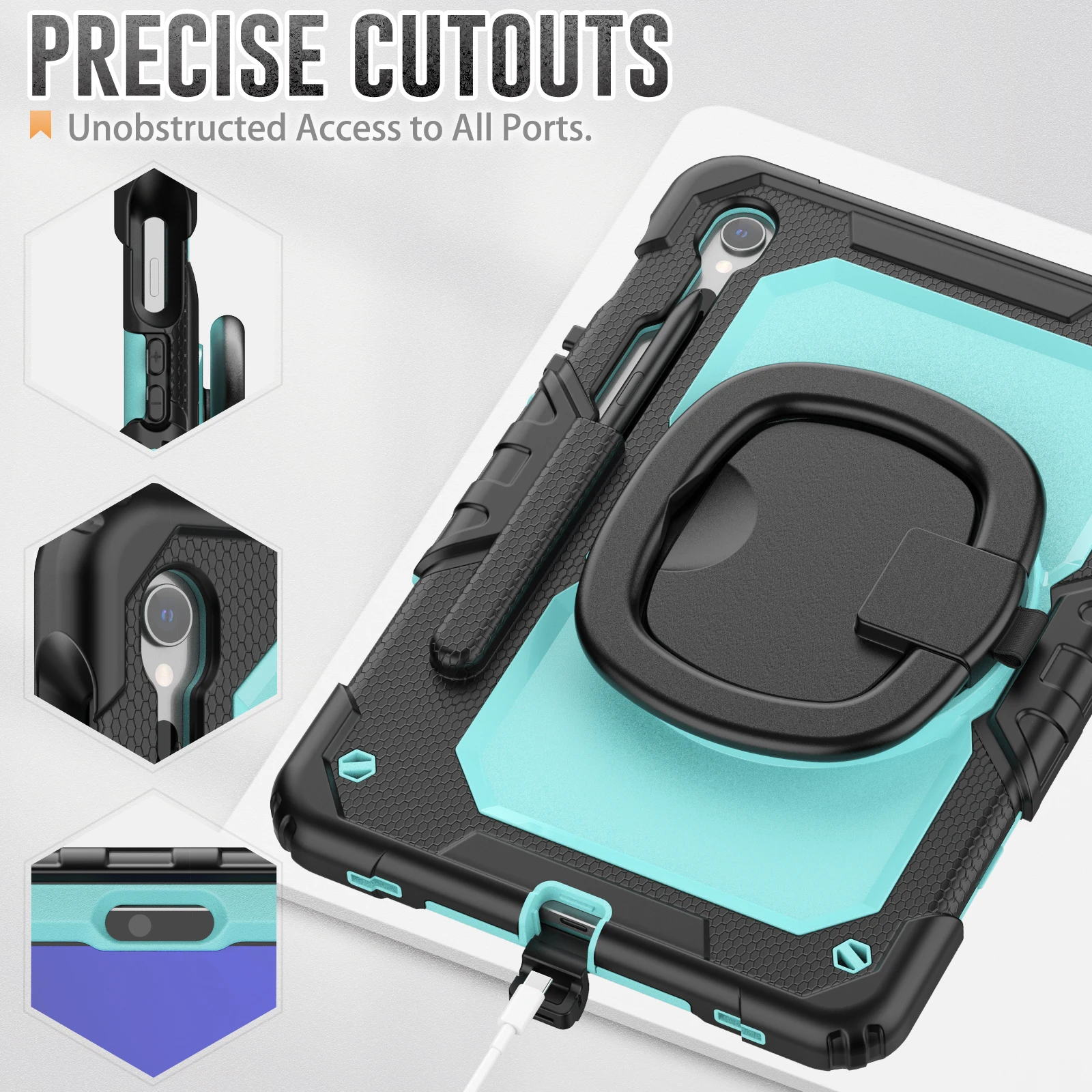 เคสหมุนได้ 360 องศา สำหรับ Samsung Tab S10 Lite S9 FE SM-X400 X406 X520 X526 X510 X516 X710 X716 พร้อมที่จับ