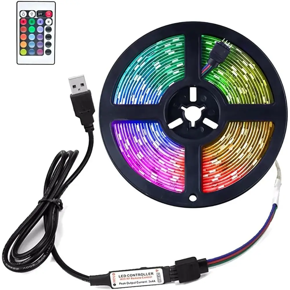 

Светодиодная лента RGB 5V USB, 30 SMD 5050 светодиодов, гибкое освещение для подсветки телевизора и декора комнаты с 24-клавишным пультом дистанционного управления