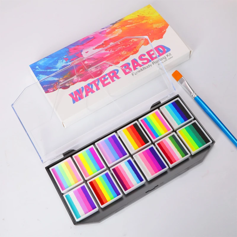 12-Color Water-Soluble Rainbow Palette For Kids' Face & Body Painting, Halloween Stage Makeup, And Face Paint