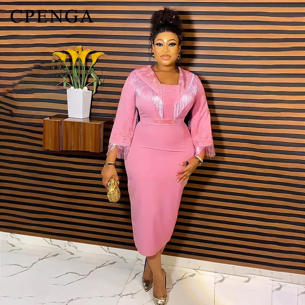 

Luxury Pink African High Waist Dress for Women Elegant Lady Wedding Evening Dresses Sexy Party Bodycon Gown Fashion Prom Gowns
