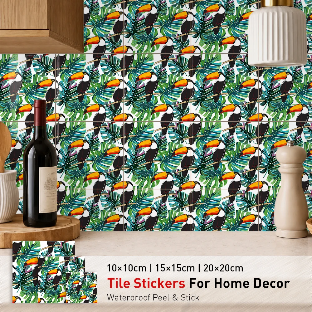 Tropical Toucan Bird Wall Sticker, Jungle Monstera Leaf Self Adhesive Decal, Peelable Art Mural for Interior Decor