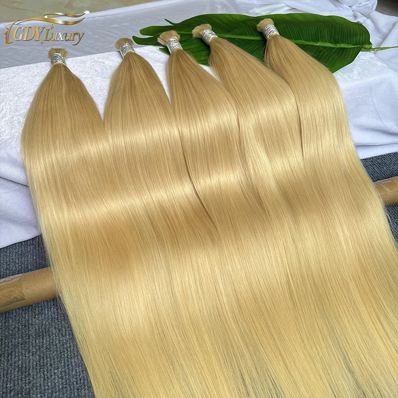 

100% Real Human Hair Bulk Extension #613 Blonde Colored No Weft Straight Bulk Unprocessed Raw Virgin Hair Weaving For Braiding