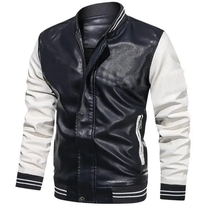 

Motorcycle Bomber Jacket Men Baseball Embroidered Leather Pu Coats Slim Fit College Fleece Luxury Pilot Jackets Top Winter Coat