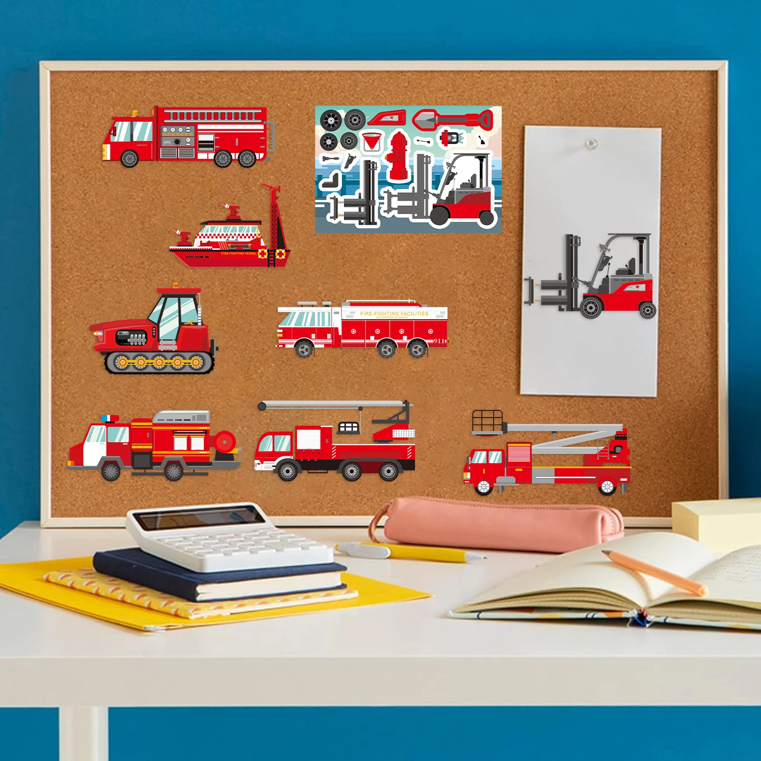 8-Piece Fire Engineering Rescue Vehicle Decal Set Waterproof Stickers for Notebooks, Mobile Phones and Luggage