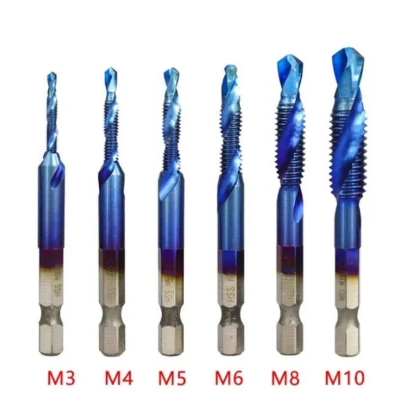 1/6Pcs Tap Drill Bit Set Hex Shank Titanium Plated HSS Screw Thread Bit Screw Machine Compound Tap M3 M4 M5 M6 M8 M10 Hand Tools