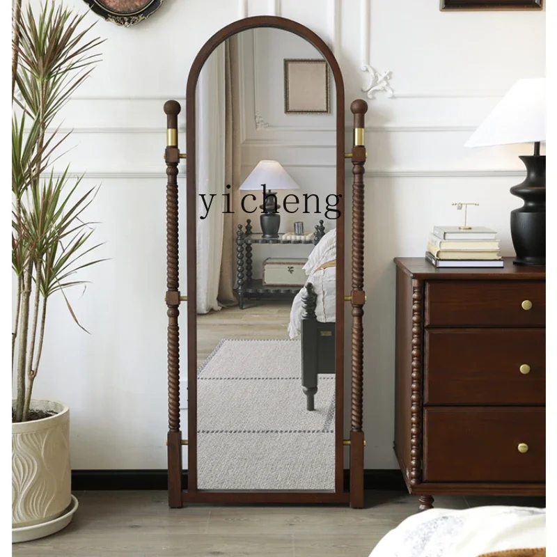 

ZK French retro solid wood full-body mirror bedroom full-length mirror cloakroom home wall-to-wall floor mirror