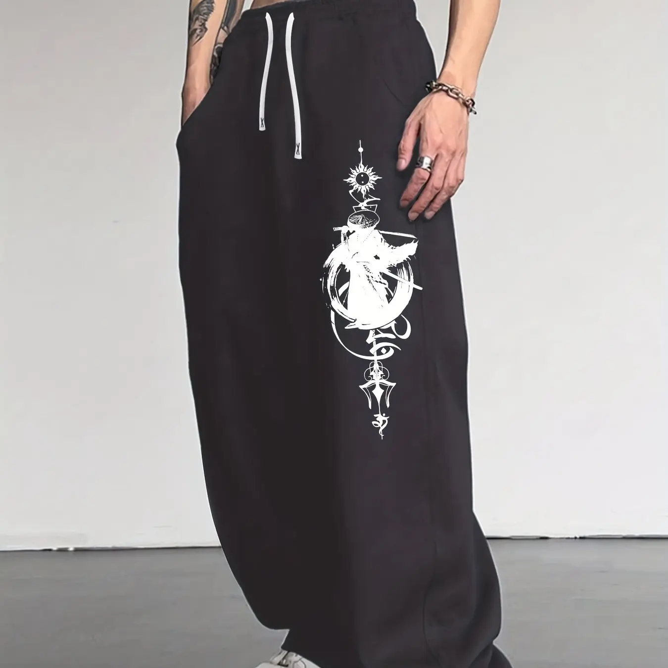 

Fashionable Samurai Print Men's Casual Sports Loose Straight Leg Pants Comfortable Wide Leg Pants