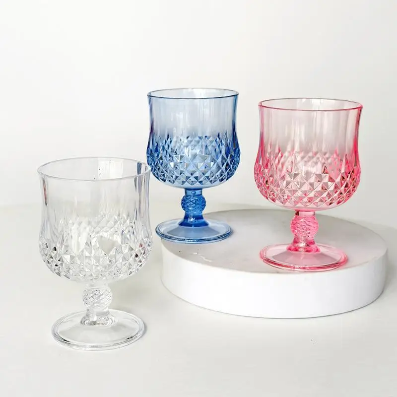 1 PCS Plastic Wine Glasses Vintage Champagne Cups Cut Goblets Unbreakable Cocktail Glasses