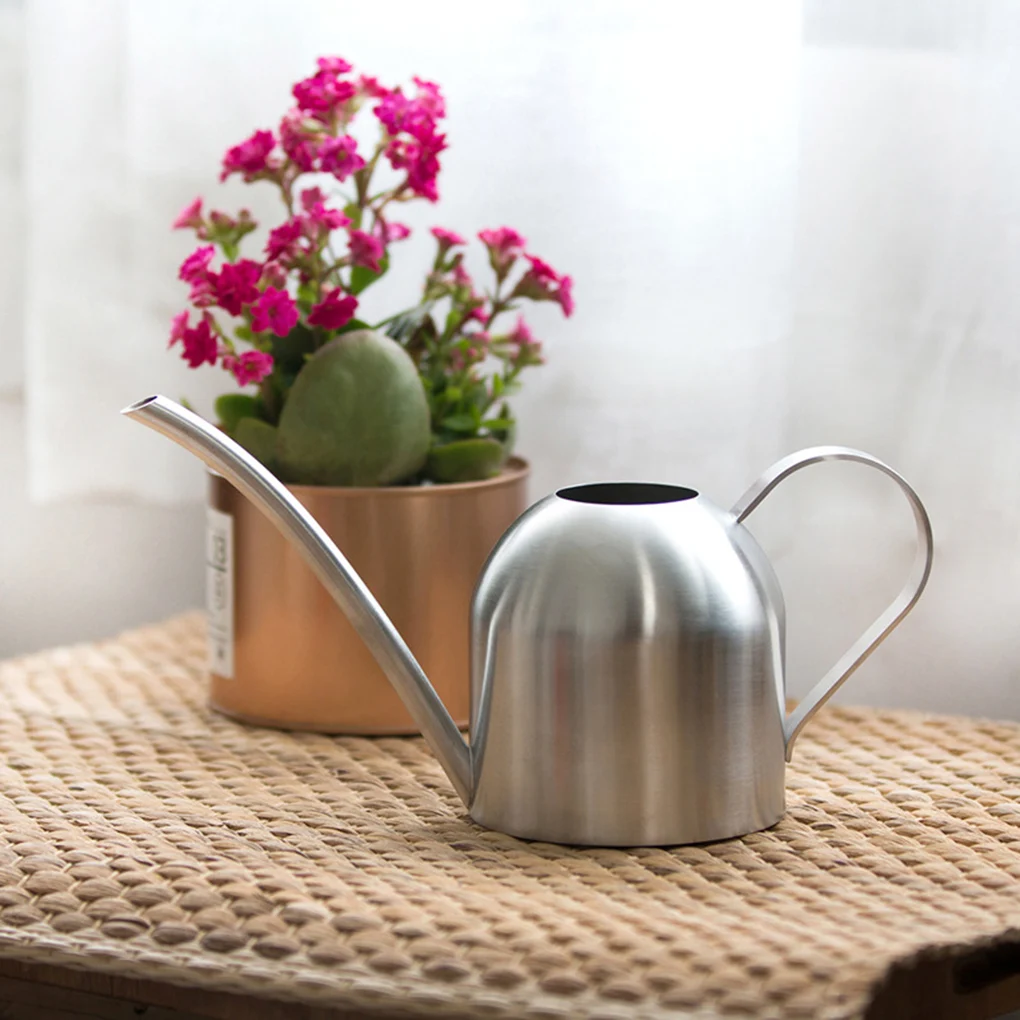 Mini Indoor Plants Watering Pot Brushed Stainless Steel Watering Can for Kids Office 500ml