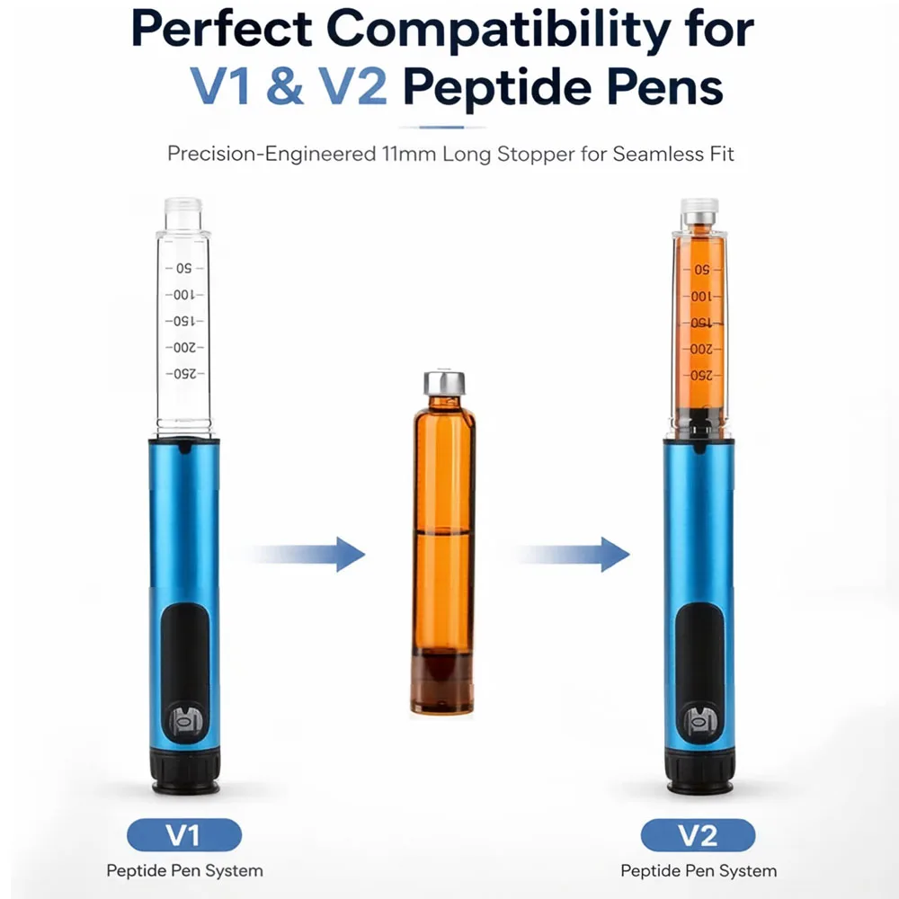 100Pcs Lightproof Amber 3ml Glass Cartridges for Peptide Pen V1 V2, Sterile Individually Wrapped with 11mm Long Rubber Stopper view 4