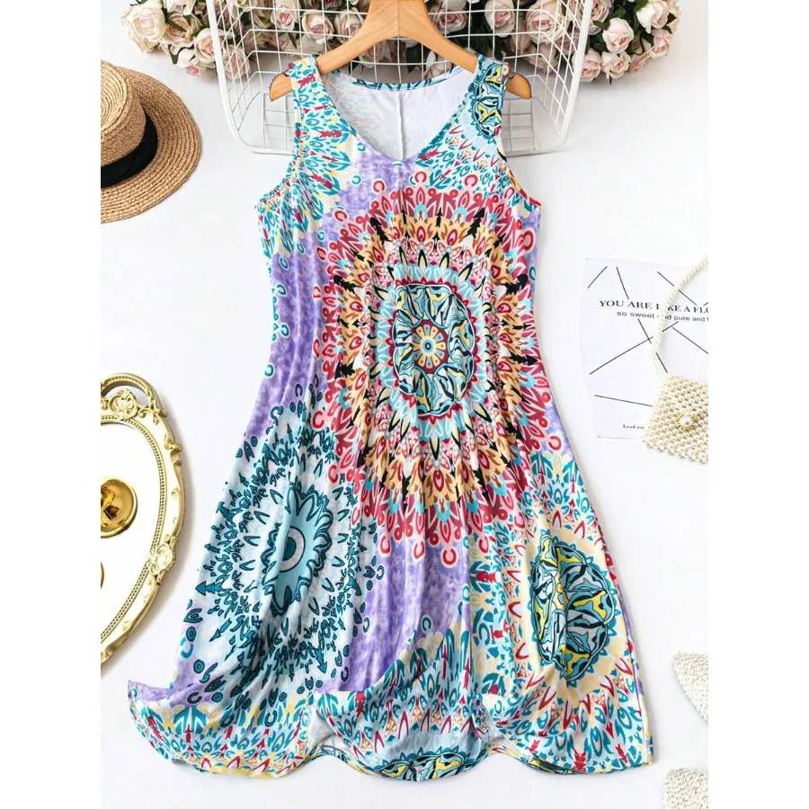 

【New style】 LUNE Plus Size Women Floral Print V-Neck Casual Cami Dress For Vacation