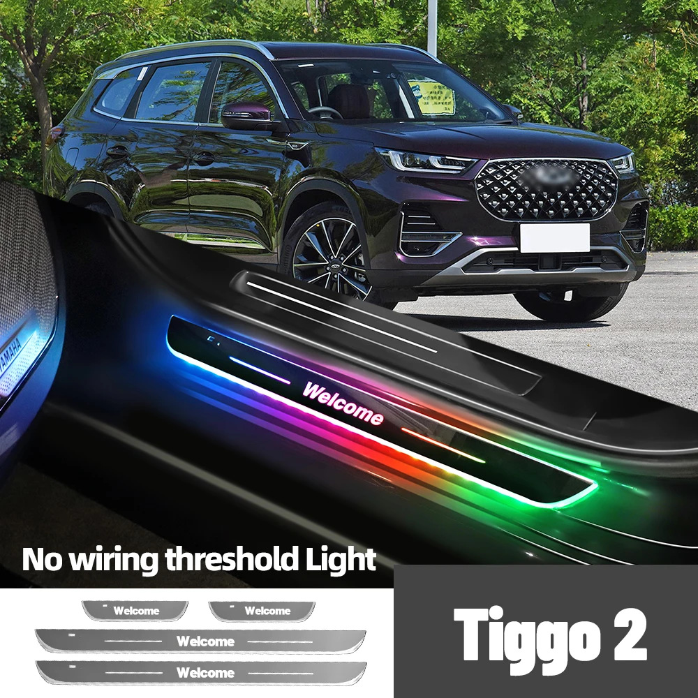 Para chery tiggo 2 2016-2019 2017 2018 luz do peitoril da porta do carro logotipo personalizado led limiar de boas-vindas pedal lâmpada acessórios