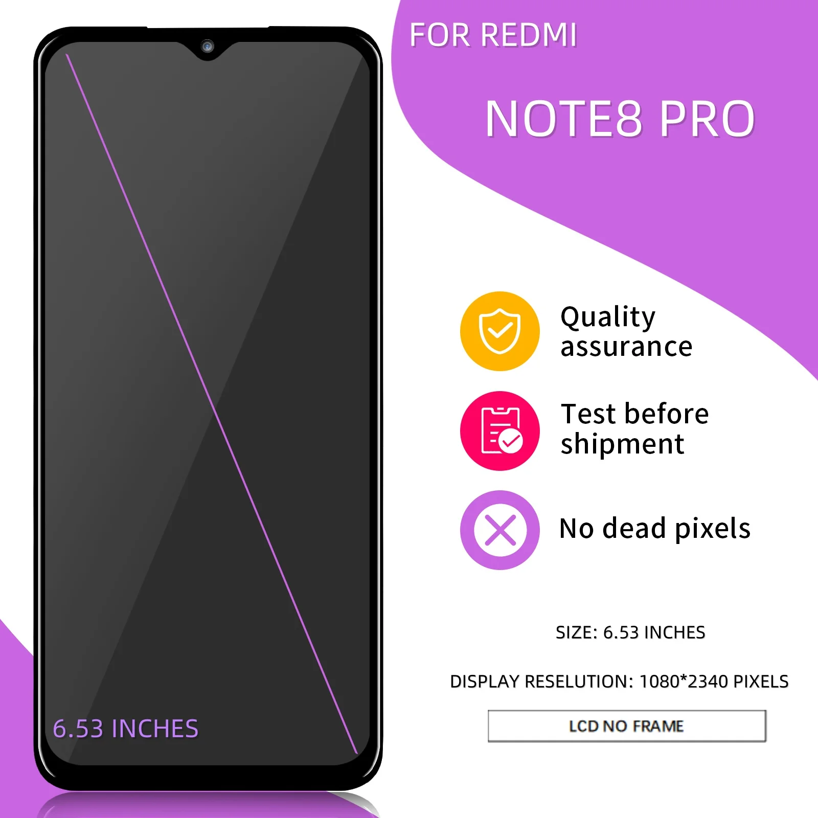 Substituição da tela sensível ao toque, digitalizador para Xiaomi Redmi Note 8 Pro, M1906G7G, M1906G7I, 6,53\