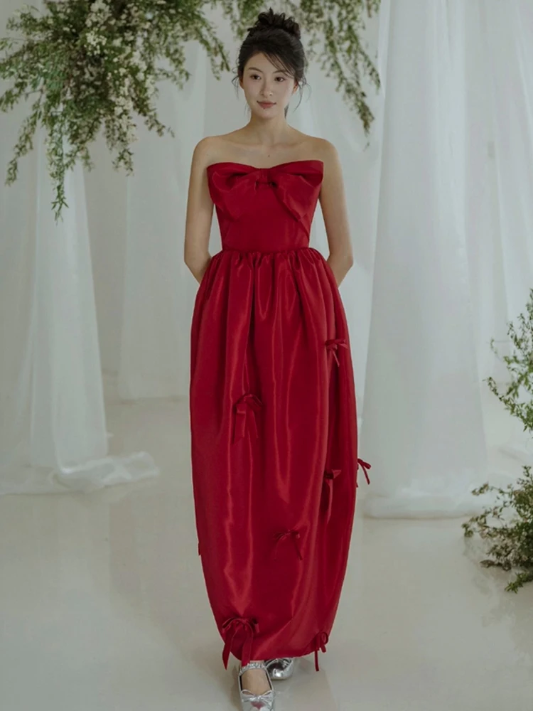 

Элегантное атласное свадебное платье с бантом, длинное вечернее платье А-силуэта без рукавов в пол для свадьбы