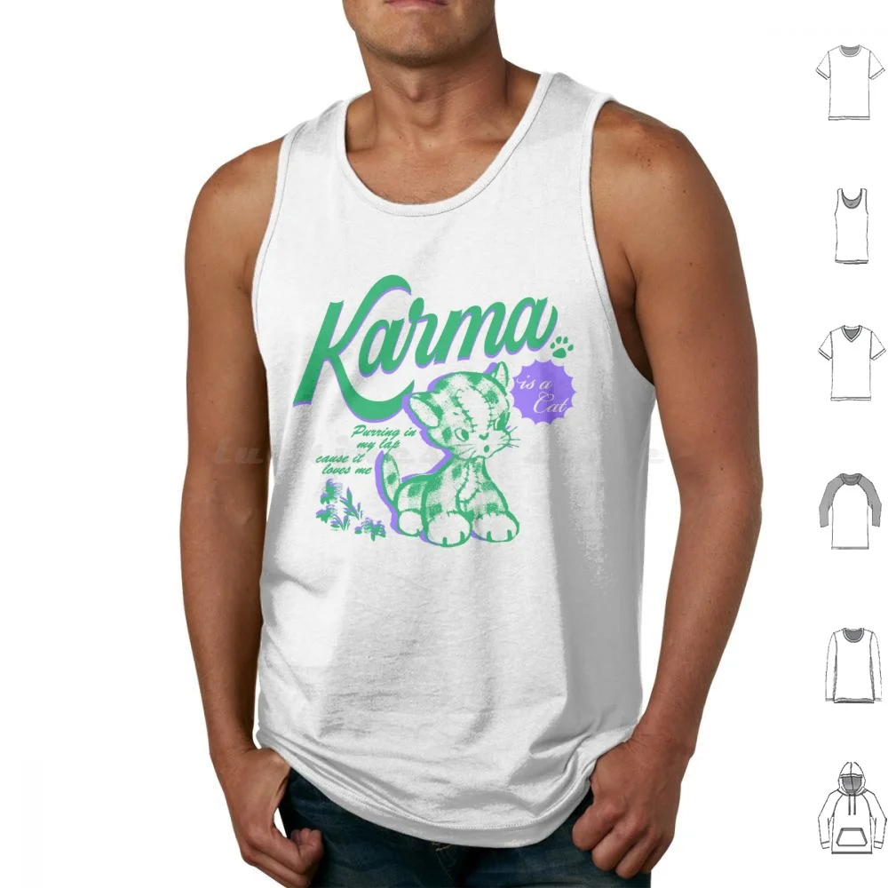 Karma Is A Cat Vintage 90s Y2k Aesthetic Kitty Tank Tops Print Cotton Karma Is A Cat Purring In My Lap Cause It Loves Me
