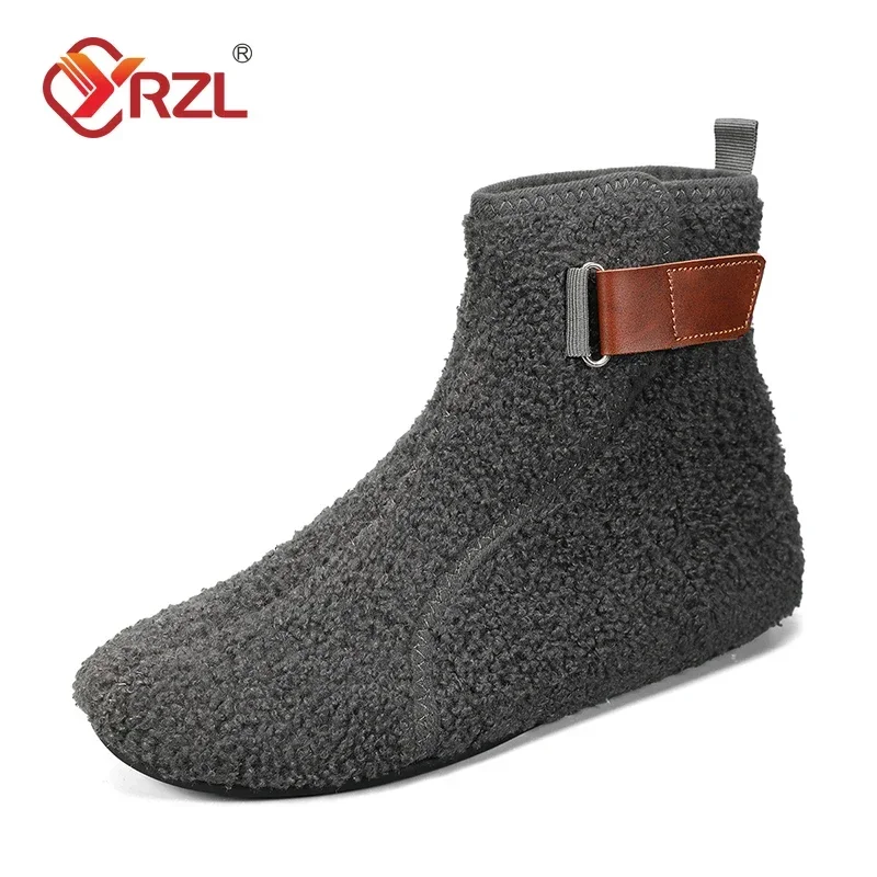 Yrzl sapatos de algodão de inverno homens botas de tornozelo quente deslizamento em chinelos leves homens de pelúcia mocassins de algodão interior sapatos quentes de inverno