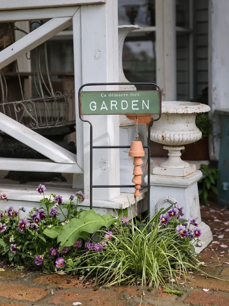 Vintage French Ladder Pick Stake Sign with Hook, Garden Accessories