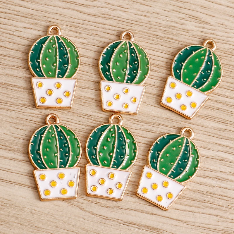 10pcs 15x25mm Cute Enamel Plant Cactus Charms for Jewelry Making DIY Pendants Necklaces Earrings Handmade Keychains Crafts Gifts