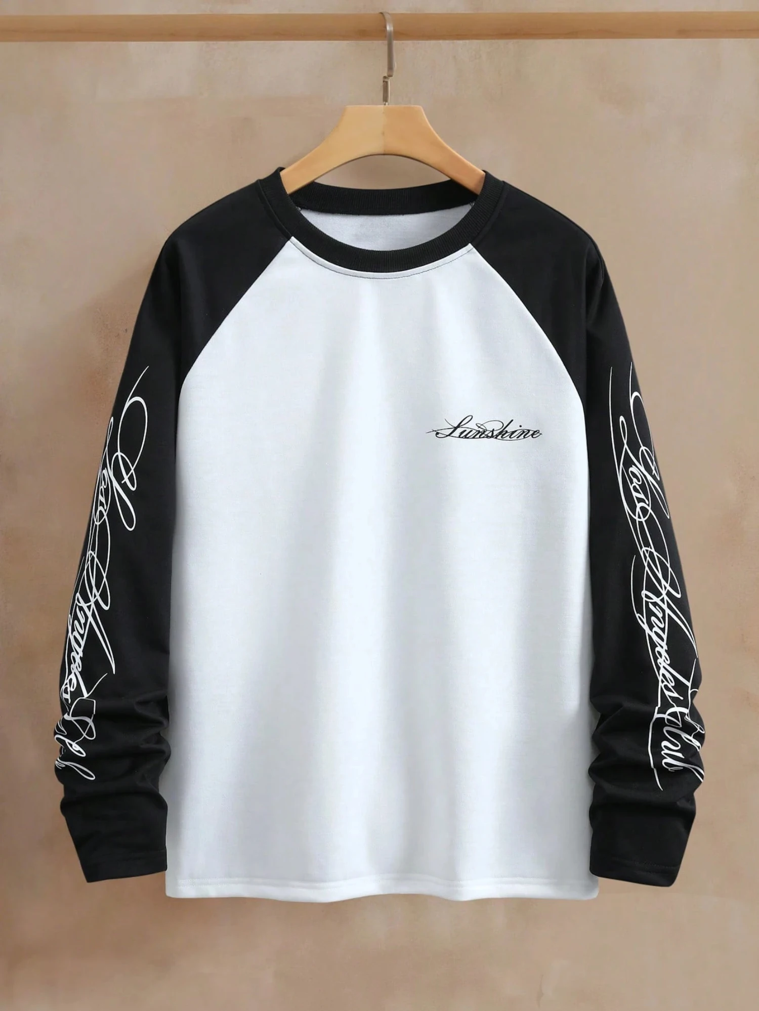 Herren Herbst Langarm-T-Shirt mit Rundhalsausschnitt, Farbblock-Design, Kursivschrift-Druck, Locker Geschnitten, Retro-Streetwear, Trendige Lässige Alltags-Oberteile – Detail 4