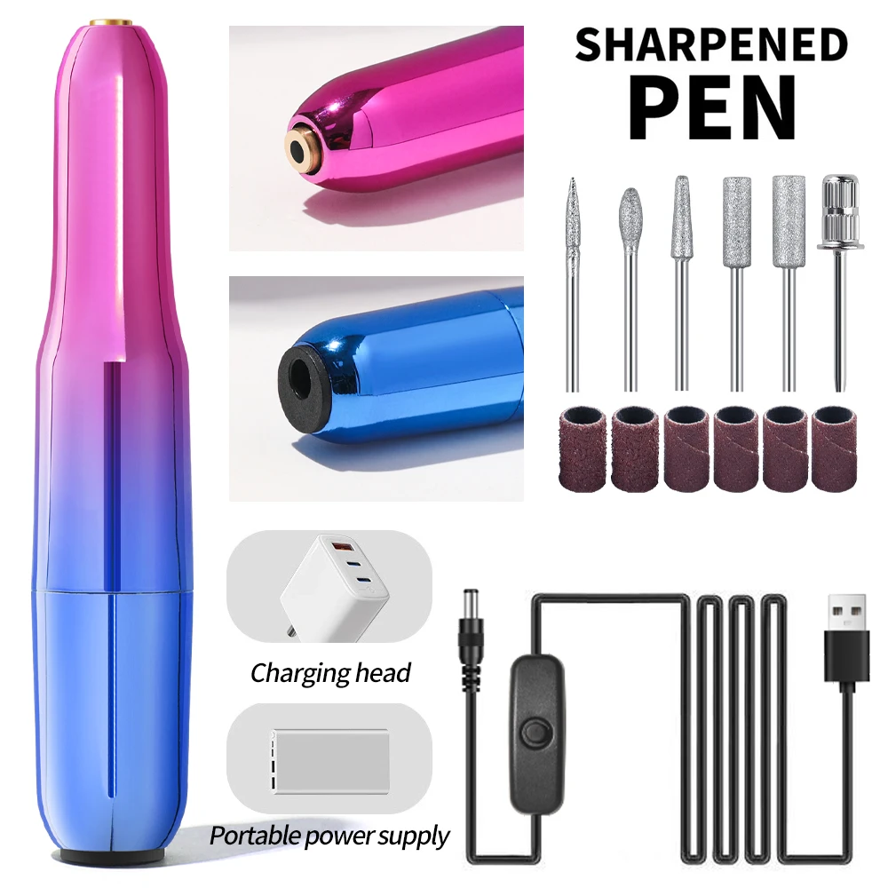 20000RPMネイルドリルマシンUSBネイルファイルペングラインダー、ネイルアート、マニキュア、ペディキュア、研磨キット、爪やすりに最適