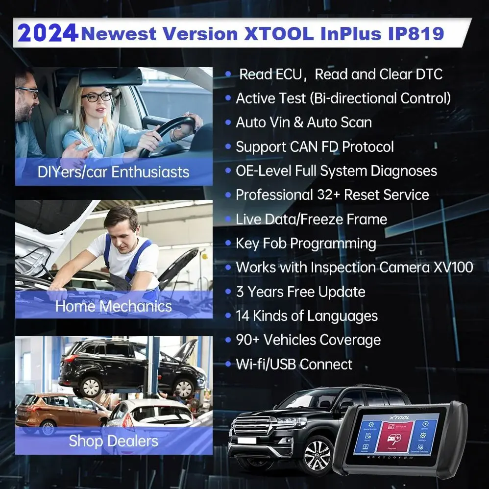 XTOOL IP819 Automotive Scanner Active Test ECU Coding Key Programming with CAN FD 36+ Resets  Car Scanner Diagnostics for Auto