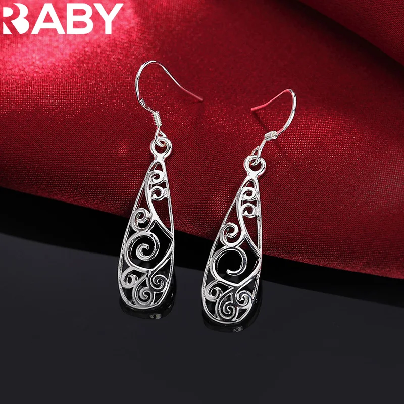 

Hot sale 925 Sterling Silver Carved drop shape Earrings Women fashion Jewelry Christmas Gifts party vintage long earrings