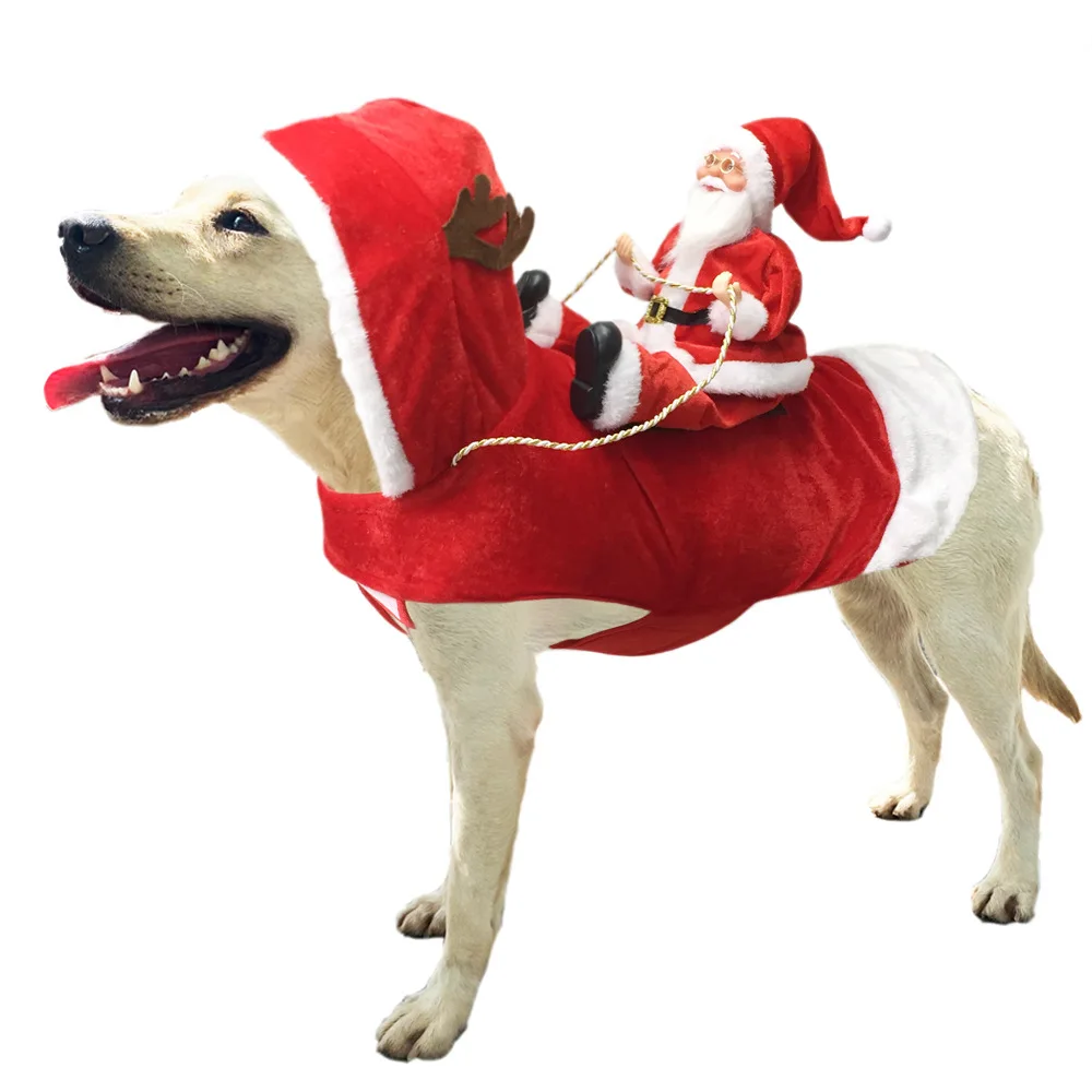 Santa Dog Costume Christmas Pet Clothes Santa Claus Riding Pet Cosplay Costumes Party Dogs Outfit for Small Medium Large Dogs