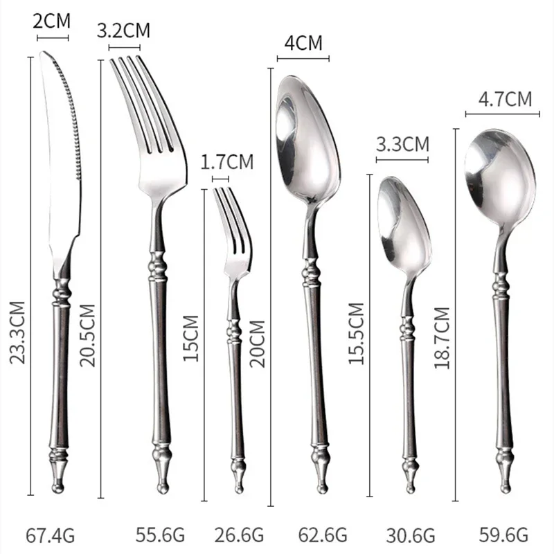 Vintage Stainless Steel Dinnerware Set Western Spoon Steak Knife Teaspoon Dessert Fork Cutlery Sets Tableware Kitchen Utensils