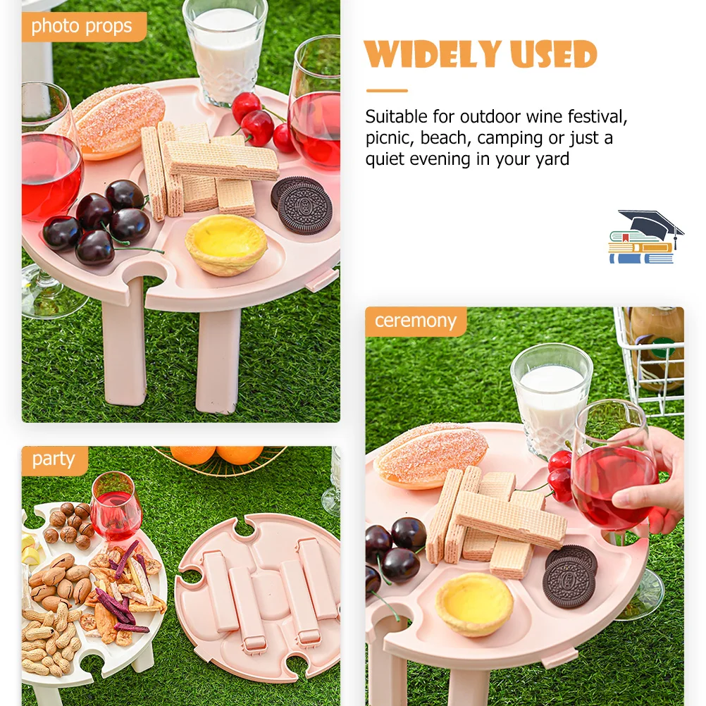 

Folding Table Outdoor Picnic Beverage Table Portable Plastic Wine Glass Holder Foldable Lightweight Round Wine Fruit Storage