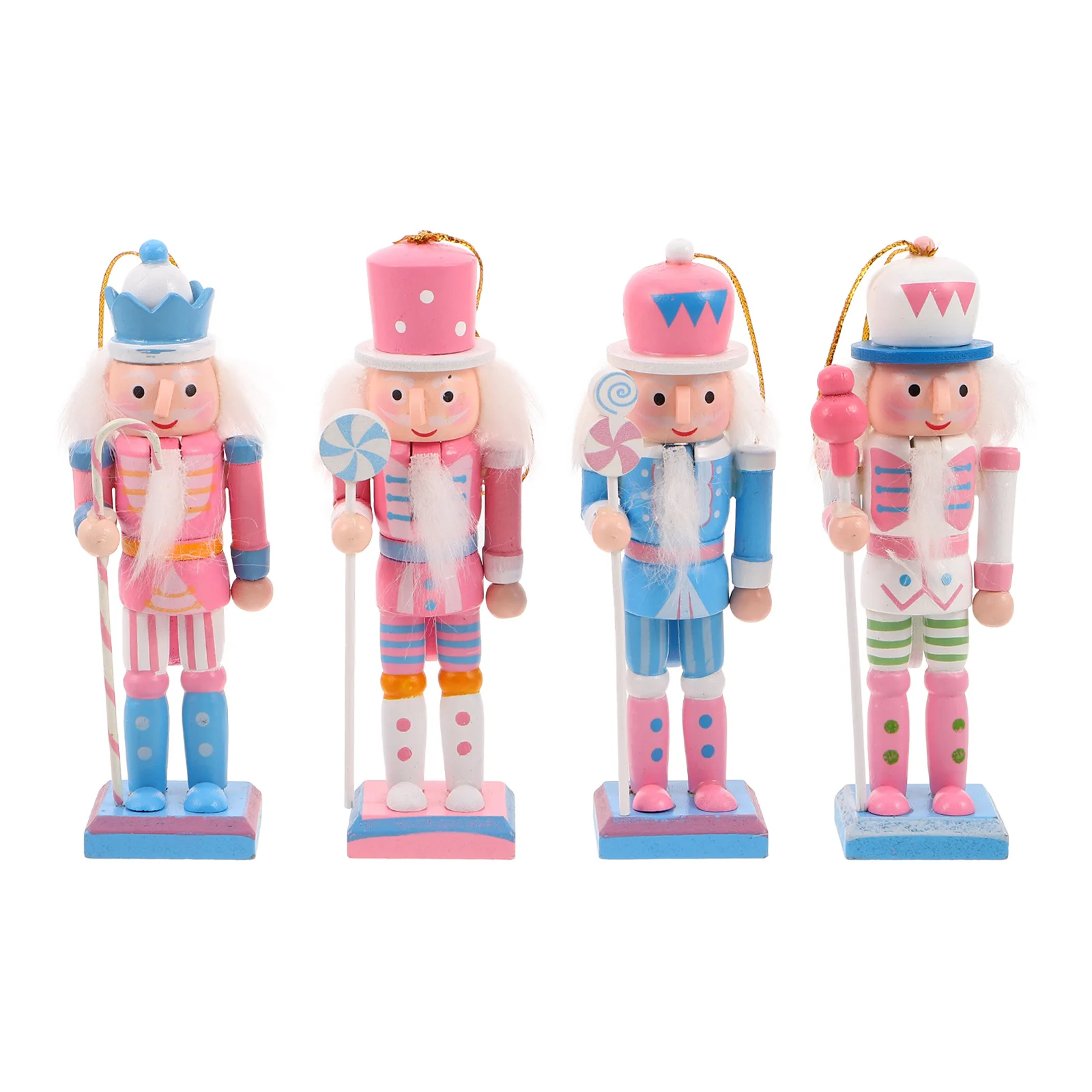 

4Pcs Pastel Nutcracker Ornaments Wooden Set - Unique Christmas Hanging Decoration for Tree Desktop Mantel Holiday Display