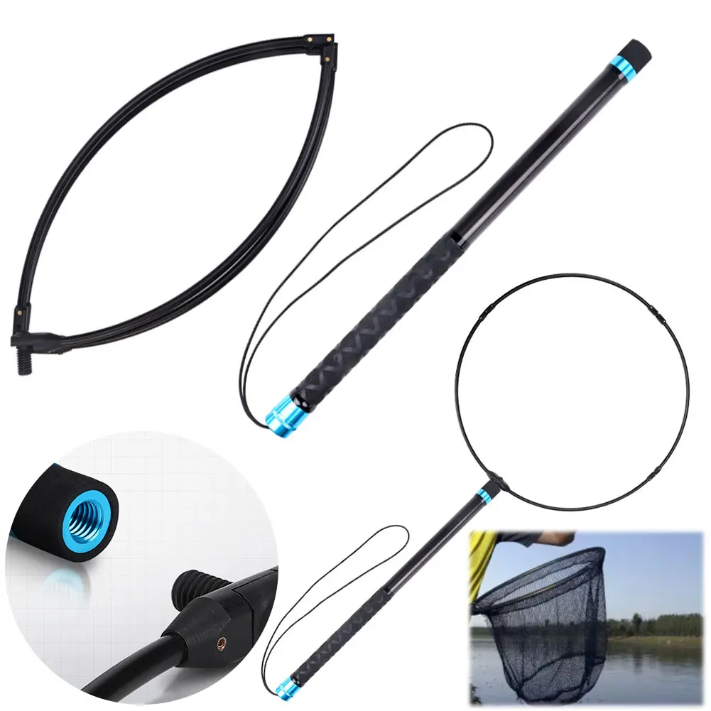 

Рыболовный подсачек-кольцо с телескопической ручкой из углеродного волокна, круглая складная рама, рыболовные принадлежности