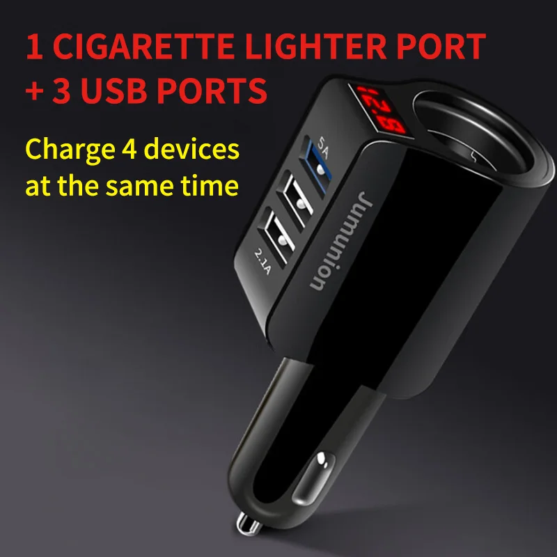 Cargador de coche de carga rápida, enchufe de encendedor de cigarrillos para vehículo, expansión de 3 puertos USB, pantalla LED, adaptador de corriente Universal para teléfono de coche
