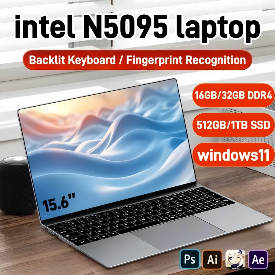15.6" ips intel N5095 gaming laptops portable notebook computer pc 16GB 32GB DDR4 512G/1TB SSD Windows11 Backlit Keyboard deals