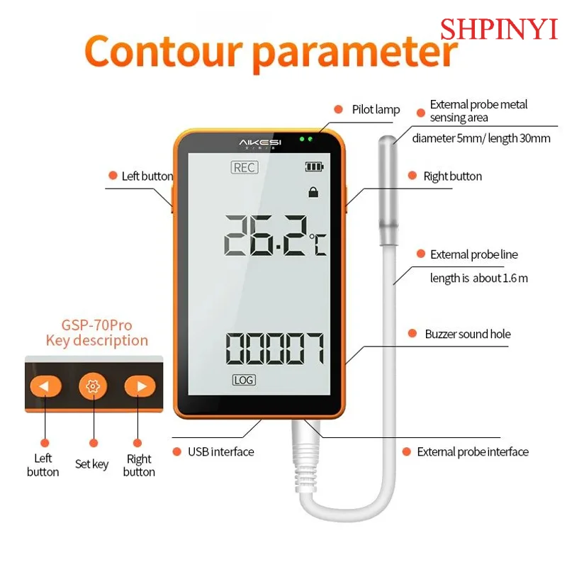 Aikesi GSP-70Pro LCD Data Logger Multi Reusable  USB PDF Report   Data Logger Temperature CE FCC ROHS