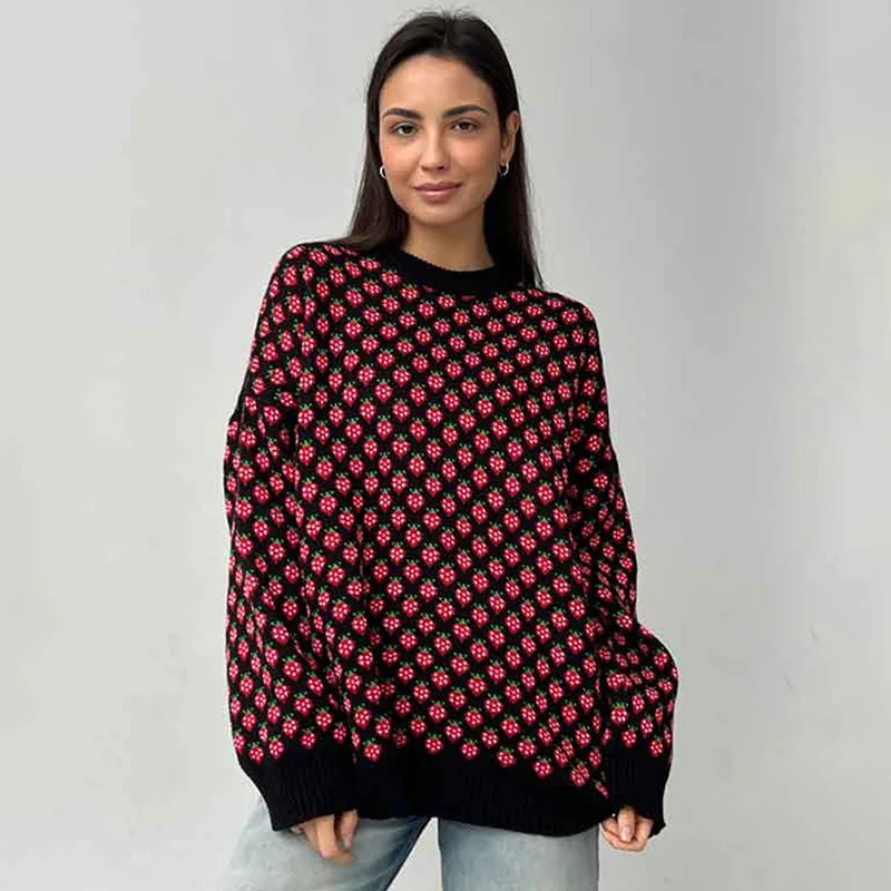 

Ticketsx женский вязаный свитер с принтом осень-зима с круглым вырезом свободный контрастный свитер модные повседневные новые пуловеры женские свитера