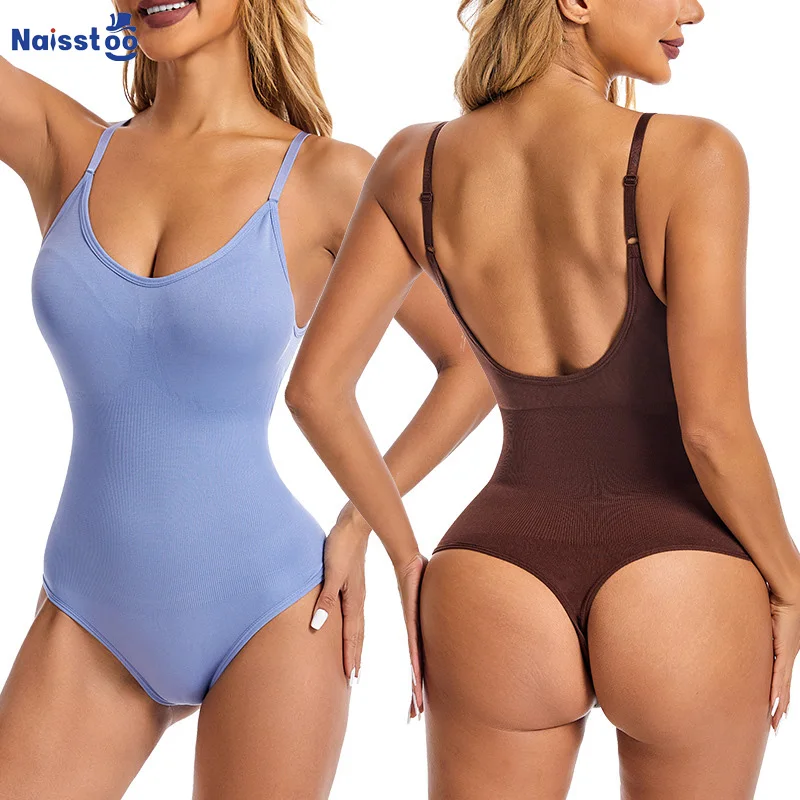 

Naisstoo Drop Shipping Thong Shapewear Bodysuit Women Light Tummy Control Slimming Body Shaper Thong Bodysuit