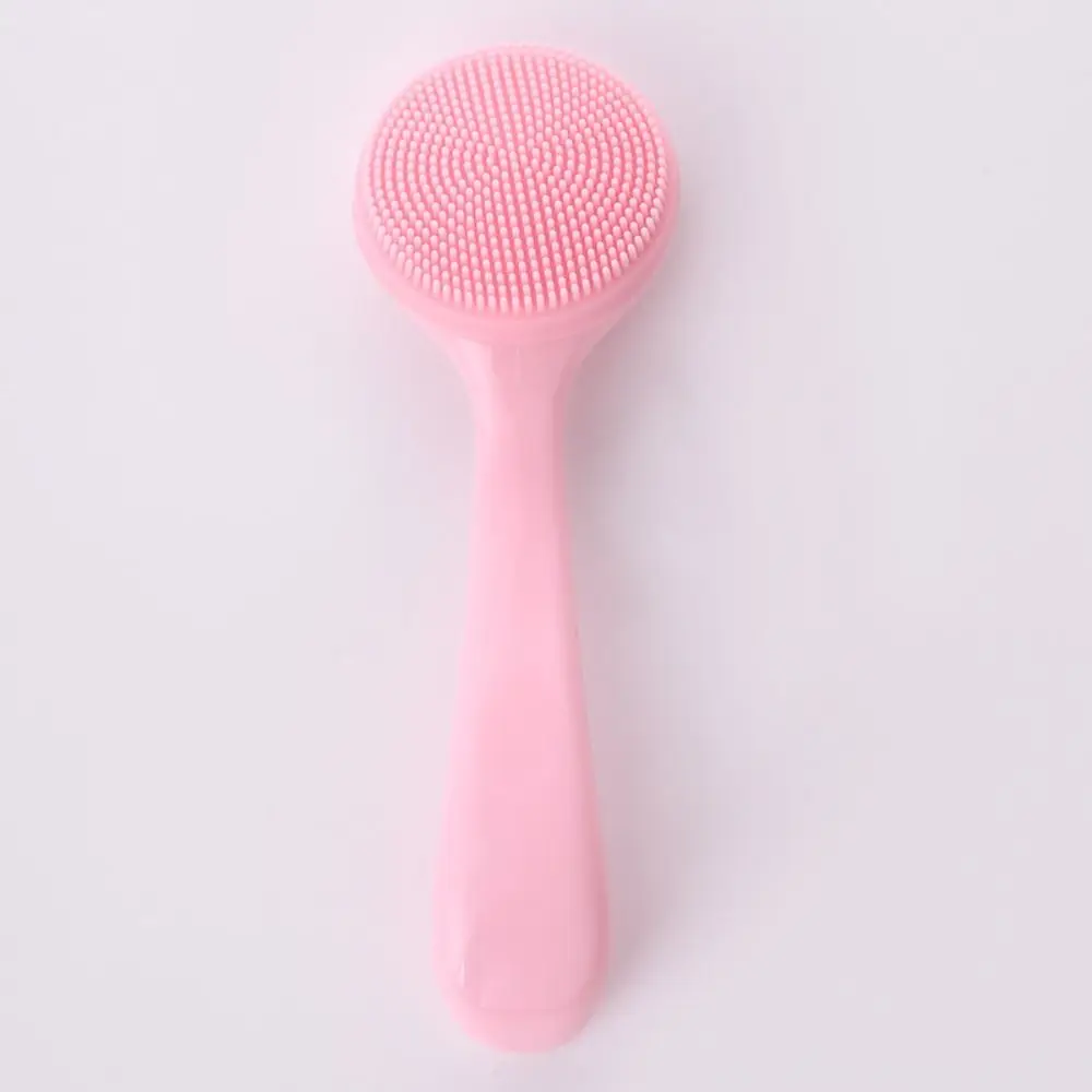 Silicone Facial Cleansing Brush Makeup Residues Removal Exfoliator Face Cleaning Scrubber Long Handle Blue Pink Face Wash Brush