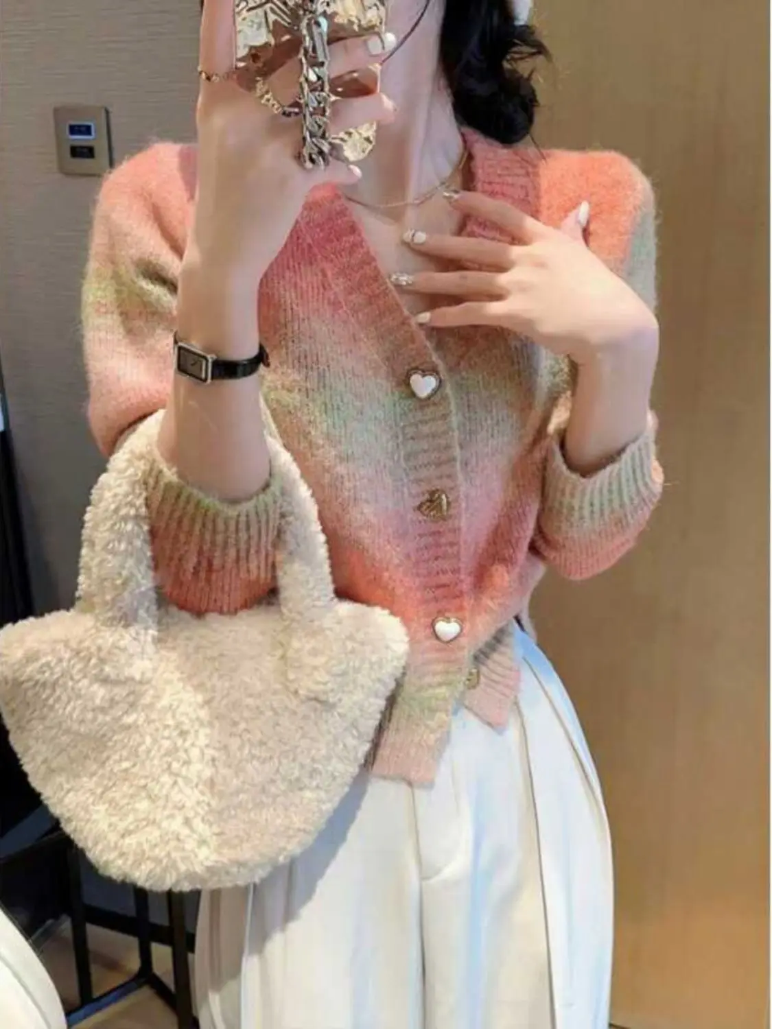 Gradient Color Sweater for Women's Autumn/winter 2024 New Popular Design Niche Knitted Cardigan Jacket High-end Top