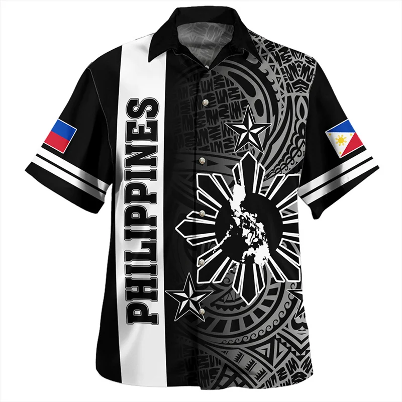 Summer Vintage 3D Printing Republic Of The Philippines National Flag Shirts PINOY  Filipinos Emblem Graphic Short Shirts Men Top