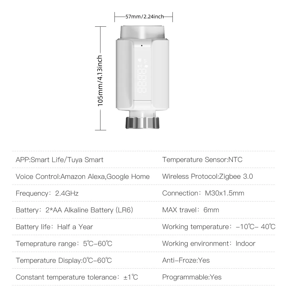 Tuya Inteligente Termostato Programável, Válvula Atuador Radiador, Aquecedor de Temperatura, APP Controle de Voz, Alexa, Google Home, ZigBee 3.0, TRV