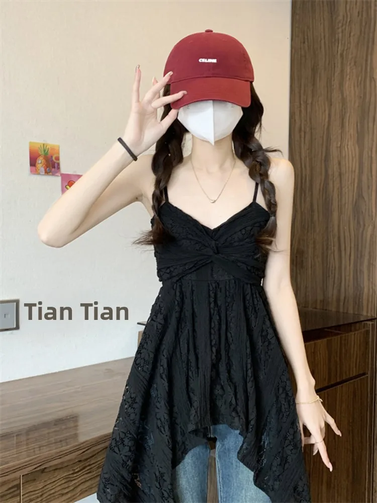 

Summer Faion Lace ter Ne Crop Top Women's Knot Tummy Control Slimming Versatile Top Pure Desire Sle Commute Sle