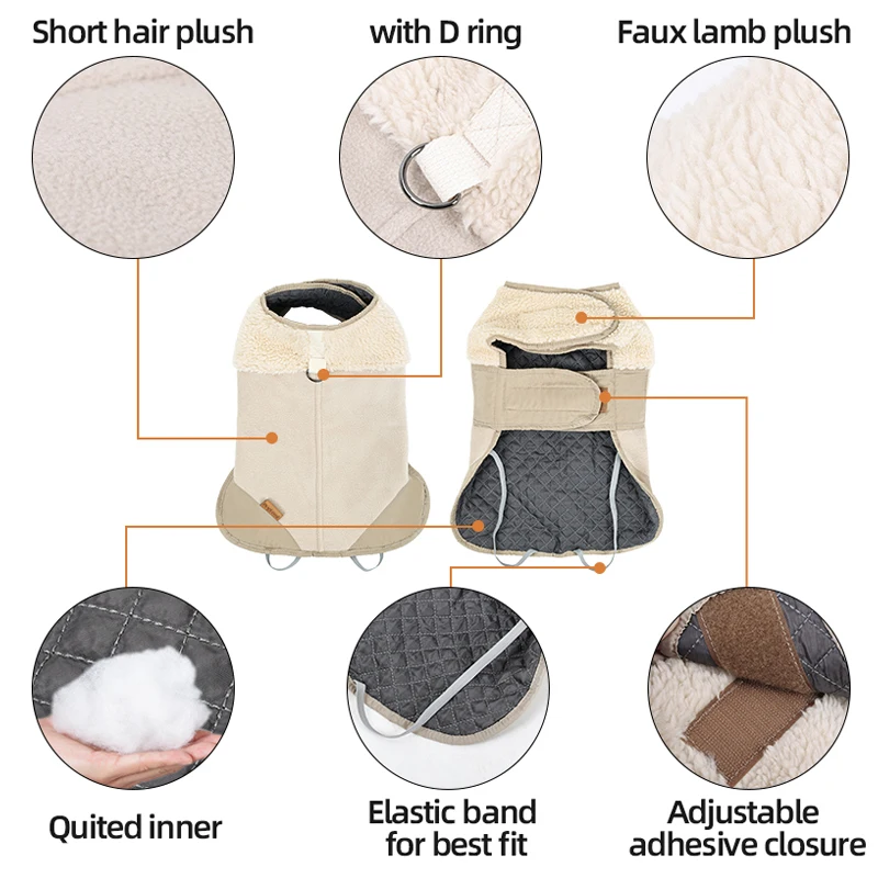 Winter Dog Clothes Warm Sherpa Suede Dog Coat for Small Medium Dog Classical Windproof Fleece Dog Jacket Puppy Chore Coat Outfit