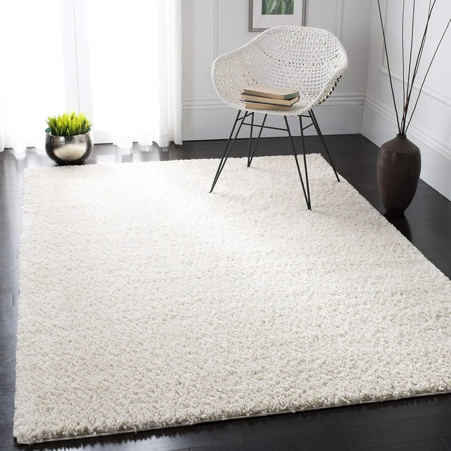 

August Shag Collection X-Large Area Rug - 12' x 15', Ivory, Solid Design, rug bedroom decor