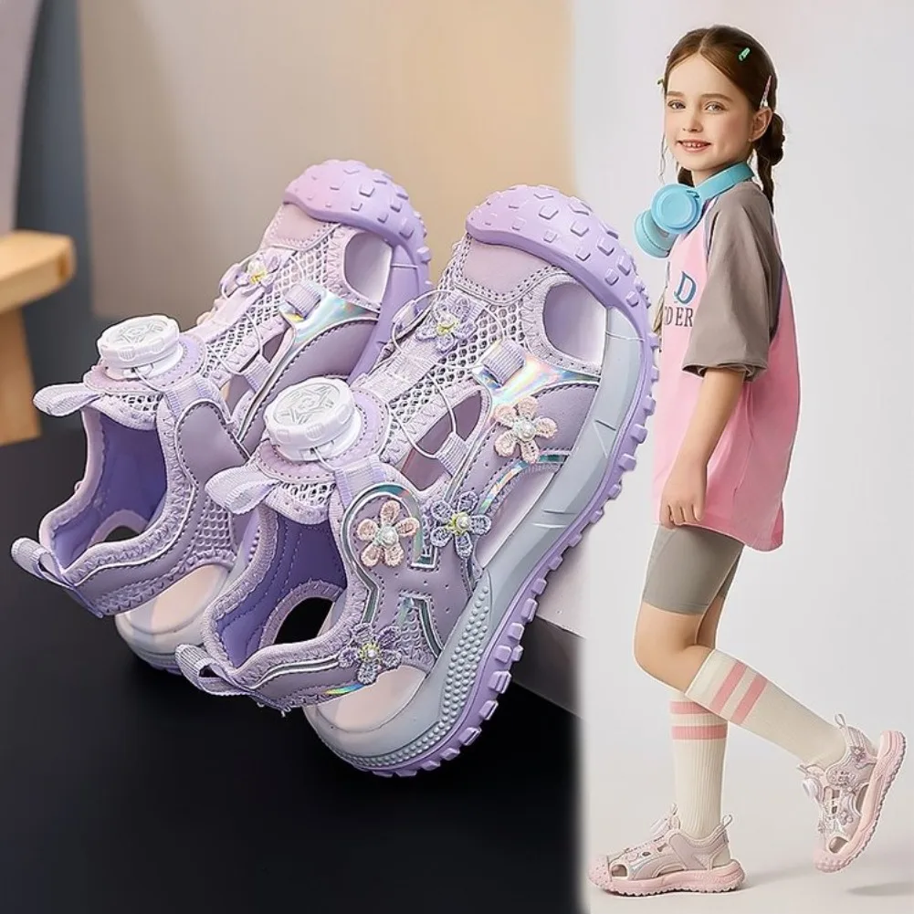

Large Mesh Kids Play Shoes Summer Breathable Girls' sports sandals Slim Sole Anti-kick Toe Comfort Trainers for Outdoor Fun Time