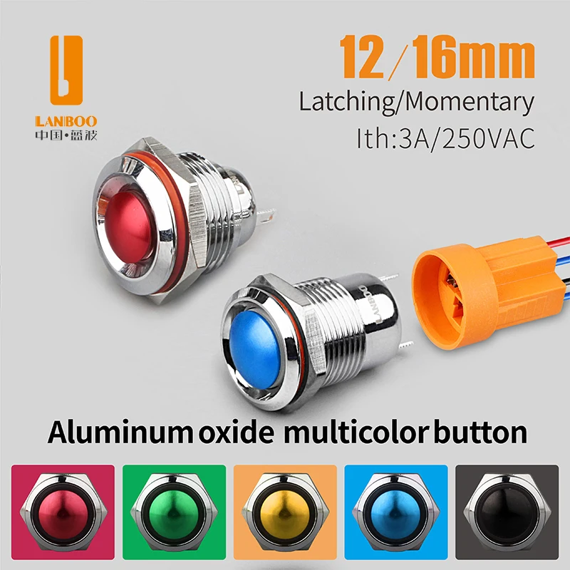 12mm Mali Billentyű Vasúti váltó vel Pillanatnyi vag latching Vasúti váltó vel multi-color Oxid fejét