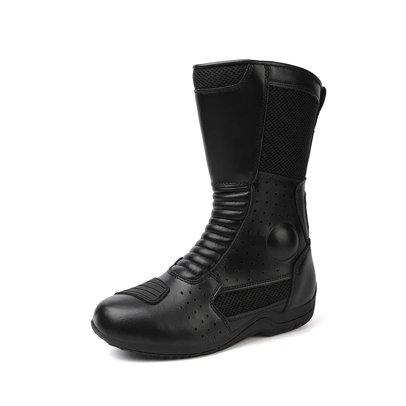 Motorcycle Riding Boots for Men Tall Leather Moto Boots Side Zipper Anti Slip Rubber Sole for Touring Travel Daily Commuting